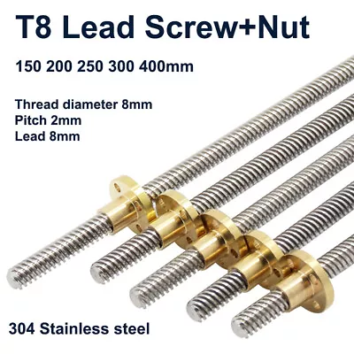 8mm T8x2 Lead Screw Threaded Rod Trapezoidal T8 ACME Stepper 150 200 250 300 400 • £87.76