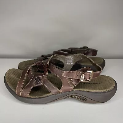 Merrell Womens Size 5 Agave Brown Flat Slingback Leather Strap Sandals • $10