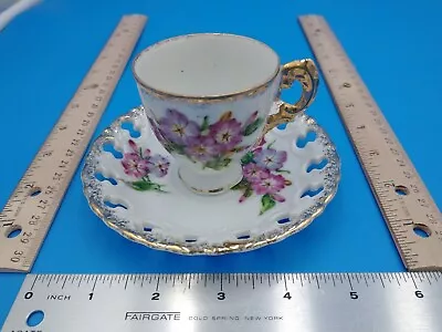 Vintage Ucagco Ceramics Hand Painted Tea Cup & Saucer Pierced Gold Gild #1118 • $22