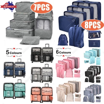 $19.99 • Buy 7/8PCS Packing Cubes Travel Pouch Luggage Organiser Clothes Suitcase Storage Bag