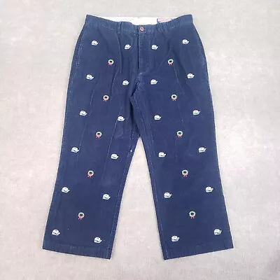 Vineyard Vines Christmas Corduroy Pants Mens 36x25 Blue Straight Whale Wreath • $25.49