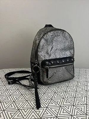 EUC Victoria's Secret Silver Sparkle Studded Small City Mini Backpack Grunge • $12