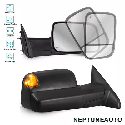 Towing Mirrors +Puddle Lights For 10-22 Dodge Ram Power Heated Turn Signal • $125.95