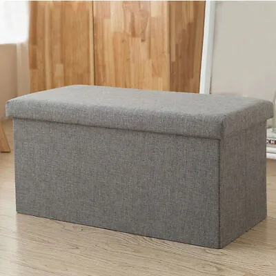£14.99 • Buy Folding Ottoman Storage Box Pouffe Seat Stool Home Chair Foot Stool Bench LINEN