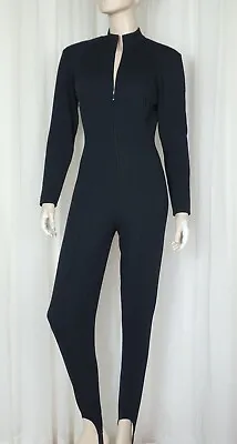 Vtg 80s Catsuit Stirrup Pant Black Bodycon Pin Up Jumpsuit SM • $47.55