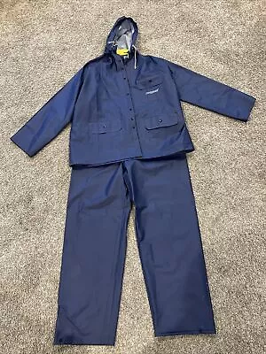 Hodgman Blue PVC Matching 2 Piece Jacket/ Pants Rain/Fishing Suit/Slicker Sz L • $12