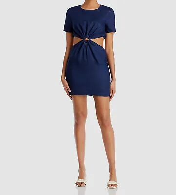 $133.93 • Buy $245 Staud Womens Blue Linen Short-Sleeve Cutout Scoop-Neck Sheath Dress Size XS