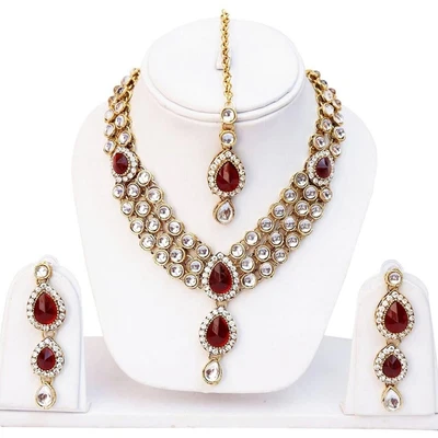 $21.11 • Buy Indian Bollywood Style Gold Plated Kundan Bridal Necklace Fashion Jewelry Set