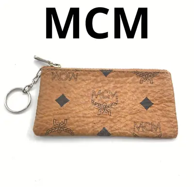 MCM Visetos Coin Case With Key Ring Camel Logo Leather/007569 • $115