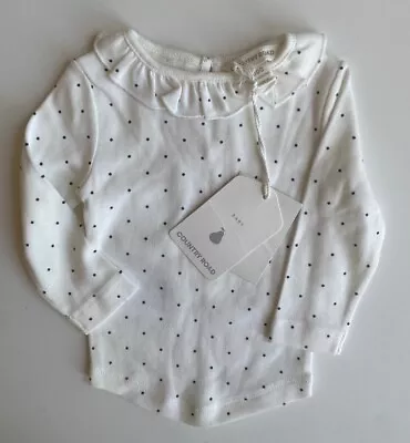Country Road Baby Girl Size 0-3 Months White Frill Spot Long Sleeve Top BNWT • $17.95