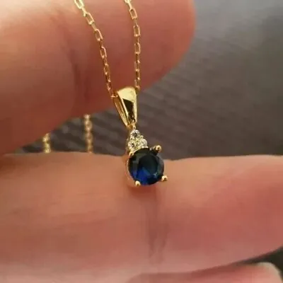 1Ct Lab Created Blue Sapphire Solitaire Pendant Necklaces 14k Yellow Gold Plated • $28.50