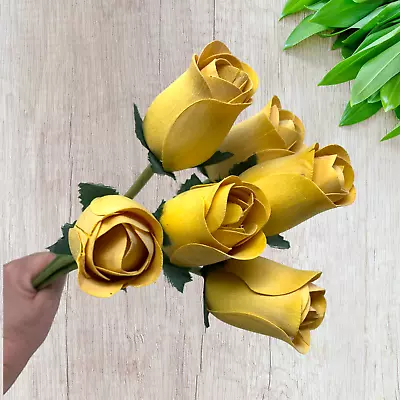 Vintage Lot 6 X Long Stemmed Yellow Roses Millinery Floral Paper Crafting Decor • $18.09