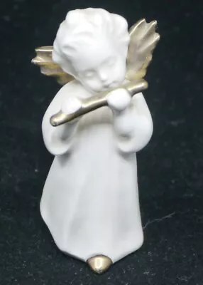 OLD GOEBEL W. GERMANY PORCELAIN ANGEL W FLUTE FIGURINE GOLD TRIM CHRISTMAS • $9.49