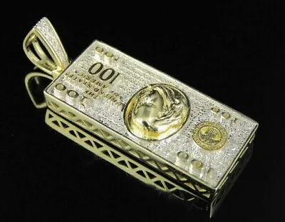 2Ct Round Moissanite Mens  100 Dollar Bill Money  Pendant 14k Yellow Gold Plated • $199.99