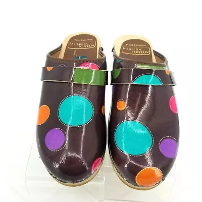 Moheda Toffeln Wooden Clogs Size 40/9  Brown With Multi Colored Circles Womens  • $49.95