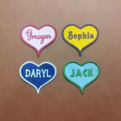 Personalised Embroidered Heart Name Patch Badge Iron On Or Sew. • £3.85