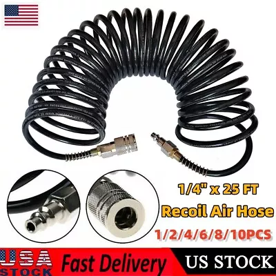25FT 1/4  Recoil Air Hose Re Coil Spring Ends Fittings Compressor Hose 200PSI US • $13