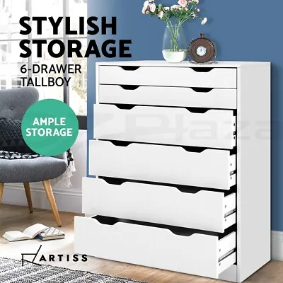 Artiss 6 Chest Of Drawers Dresser Tallboy Storage Cabinet Bedroom White MYLA • $167.95