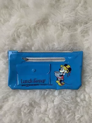 Vtg Minnie Mouse Vinyl Blue Pencil Case Walt Disney World Lunch Money • $14.63