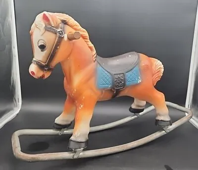 Vintage Blow Mold Plastic 1965 Blazon Childs Miniature Rocking Horse 16  Tall • $39.99