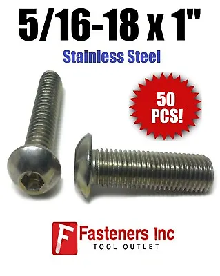 (Qty 50) 5/16-18 X 1  Button Head Socket Cap Screw Stainless Steel Screws UNC • $17.99