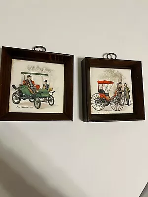 2-H&R Johnson Ltd Pope-Waverley 1907 & Duryea 1893 Cars Framed  Tiles  • $18