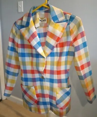 Vintage Plaid Neman Marcus 2PC Colorful Bell Bottom Plaid Pant Suit • $62.90