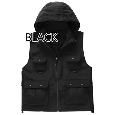 £31.42 • Buy Men Photo Waistcoat Vest Hooded Sleeveless Jacket Coat Gilet Outdoor Casual SHP