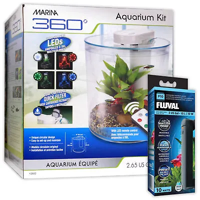 Marina 360 Tropical Aquarium LED Remote 4 Colours Fish Tank Heater Beginner 10L • £74.99