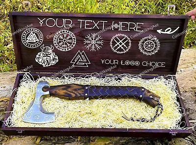 Valknut Handmade Viking Axe In Wooden Box Personalized Logo/Text Throwing Axe • $184.99