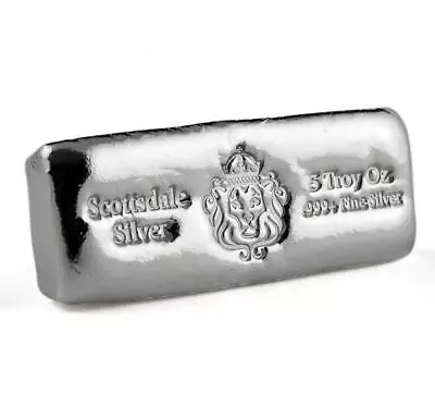 5 Oz Scottsdale Silver CAST Bullion Bar .999+ Silver Bar #A398 • £116.79