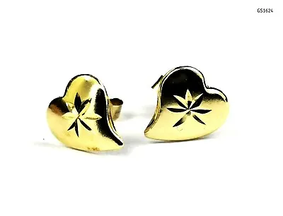 9ct Gold Heart Stud Earrings Made In UK Kids Girls Stud Gifts BNIB (GS1624) • £22.99