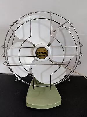 UL Fanmaster Vintage Art Deco Green White Chrome Desktop 12  Fan. Working. • $59.95