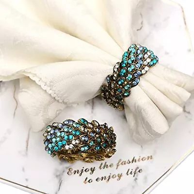 Jeweled Napkin Rings Set Of 6 - Vintage Metal Crystal Rustic Peacock Napkin R... • $28.92