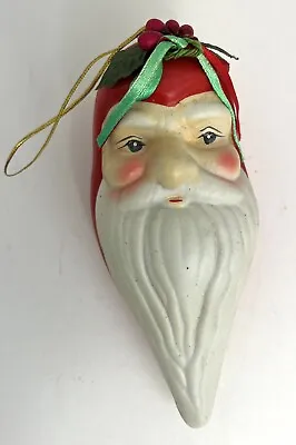 Vintage Ceramic Santa Head W Holly Icicle Shape 5 Inch Christmas Ornament • $9.75