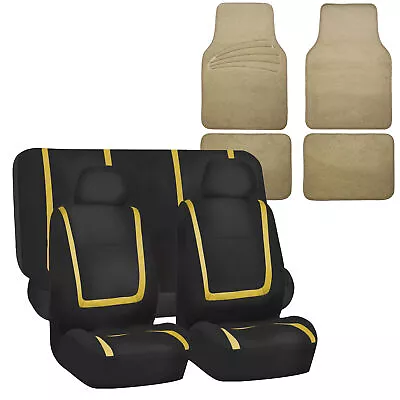 Auto Universal Seat Covers For Car Suv Van Yellow Combo W. Beige Floor Mat • $49.99