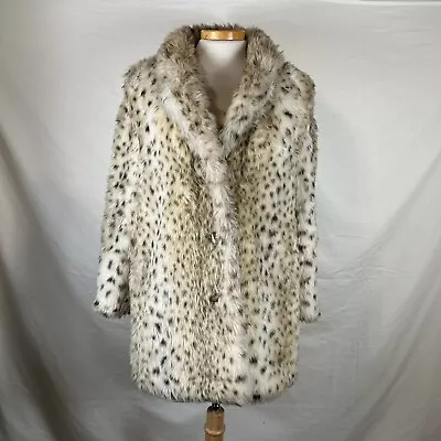 Vintage 60s Sportowne Snow Leopard Faux Fur Coat Jacket Pockets Women’s Size 10 • $99.99