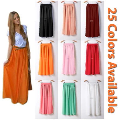 £13.19 • Buy Women Maxi Skirt Double Layer Chiffon Pleated Retro Long Dress Elastic Waist New