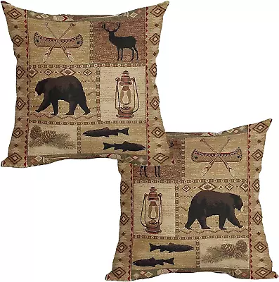 Rustic Bear Throw Pillow Cover 2 Pcs Western Animal Moose Deer Pillows Case 18X1 • $20.33