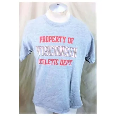 Vintage 90’s Wisconsin Badgers Athletics (L/XL) Single Stitch Rayon T-Shirt Gray • $20