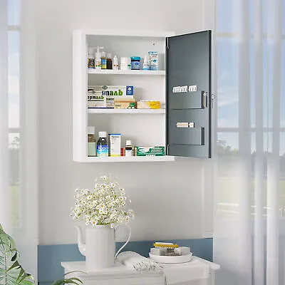 Kleankin Wall Medicine Cabinet With Lock Medical Cabinet White And Grey • $71.99