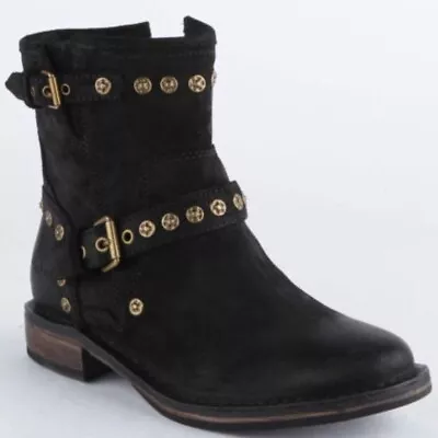 UGG AUSTRALIA Fabrizia Black Suede Studs Ankle Zip-Up Boots WOMENS Sz 8 • $65