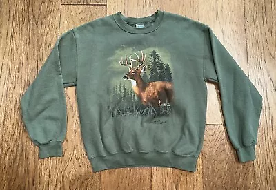 VTG 90s Lost Creek Outfitters Deer Green Sweatshirt Sz M • $29.99