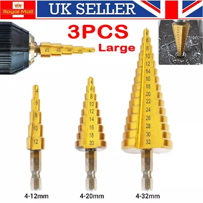 3X Large HSS Steel Step Cone Drill Titanium Bit Set Hole Cutter 4-12/20/32mm • £7.99