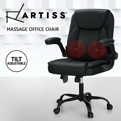 Artiss Massage Office Chair 2 Point Computer Gaming Chairs PU Leather Black • $105.95