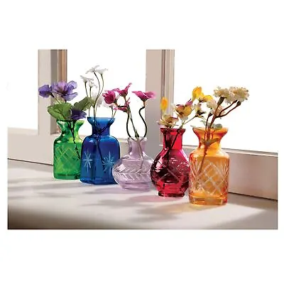 Set Of 5 Mini Vases For Flowers - Five Piece Small Glass Bud Vases - Jeweltones • $19.99