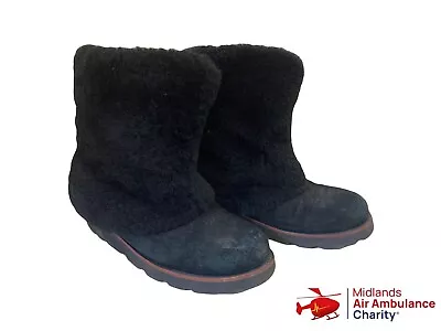 UGG Maylin Sheepskin Shearling Boots Slip/Pull On Black Suede S/N 3220 UK 6.5 • £55