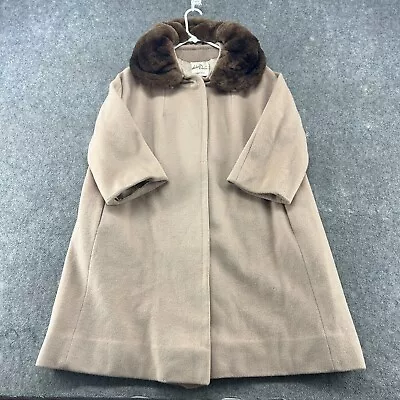 VINTAGE Wool Coat Women XL Beige Fur Spread Collar Einiger MCM Overcoat Long 60s • $22.45