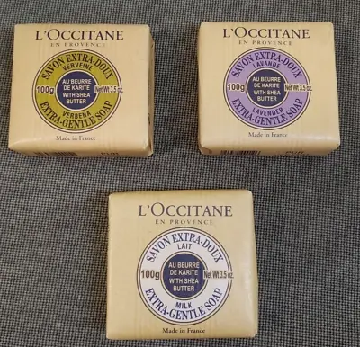 3 L'Occitane En Provence Shea Extra Gentle Soap 3.5oz  Lavender Milk Verbena • $20