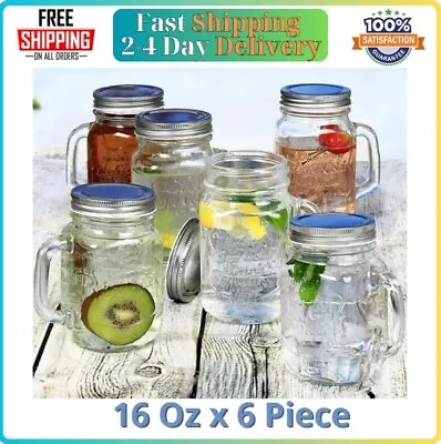 Estilo Mason Jar Mugs With Handle Old Fashioned Drinking Glass Set 6 16 Oz NEW • $19.84